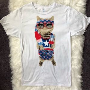 Fourth of July American flag America cat tee